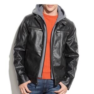 Guess Men's Hooded Faux Leather Jacket